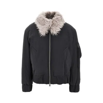 Ami Alexandre Mattiussi Padded Nylon Bomber With Shearling Collar In Black