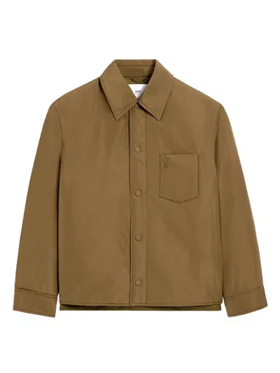 Ami Alexandre Mattiussi Green Taffetas Padded Ami De Coeur Overshirt Green In Brown