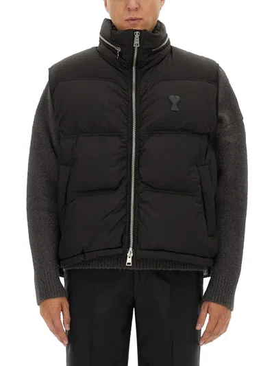 Ami Alexandre Mattiussi Ami Paris Ami Paris De Coeur Nylon Down Vest In Black