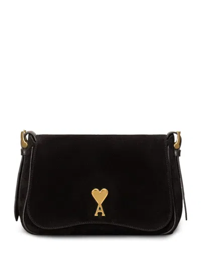Ami Alexandre Mattiussi Paname Paname Suede Shoulder Bag In Black