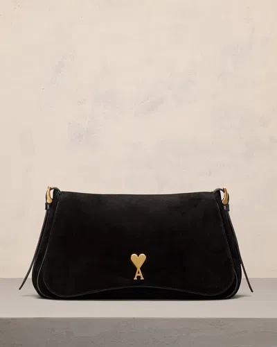 Ami Alexandre Mattiussi Paname Paname Suede Shoulder Bag In Black