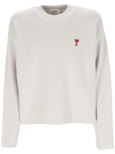 Ami Alexandre Mattiussi Paris Ami De Coeur Logo Embroidered Knitted Jumper In White