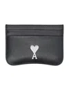 Ami Alexandre Mattiussi Black Paris Paris Card Holder In Black/vibrated Silver