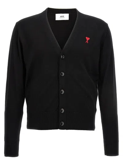 Ami Alexandre Mattiussi Paris De Coeur Logo Embroidered Buttoned Cardigan In Black