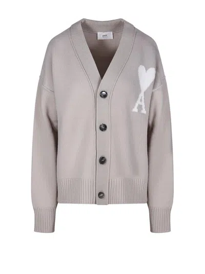 Ami Alexandre Mattiussi V-neck Cardigan With Ribbed Cuffs And Hem In Gray