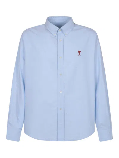 Ami Alexandre Mattiussi Paris Logo Embroidered Buttoned Shirt In Clear Blue
