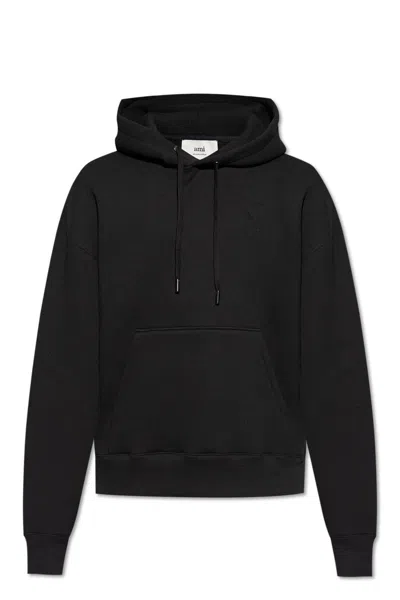 Ami Alexandre Mattiussi Paris Long-sleeved Drawstring Hoodie In Black