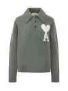 Ami Alexandre Mattiussi Paris Long-sleeved Knitted Polo Shirt In Green