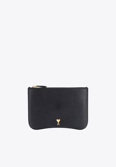 Ami Alexandre Mattiussi Paris Paris Grained Leather Clutch In Black