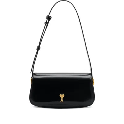 Ami Alexandre Mattiussi Ami Paris Women Leather Shoulder Bag With Metal Logo On The Front In Black