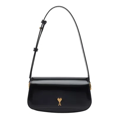 Ami Alexandre Mattiussi Ami Paris Women Leather Shoulder Bag With Metal Logo On The Front In Black