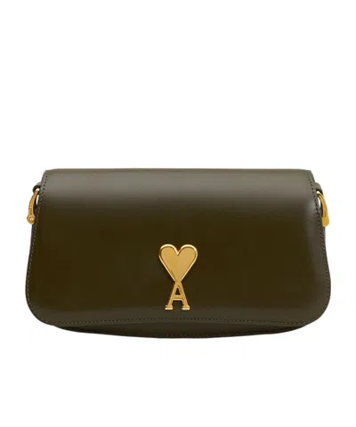 Ami Alexandre Mattiussi Burgundy Leather Shoulder Bag Paris Paris Bag Red In Eggplant