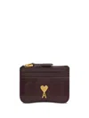 Ami Alexandre Mattiussi Burgundy Leather Paris Paris Zipped Card Holder Red In Purple