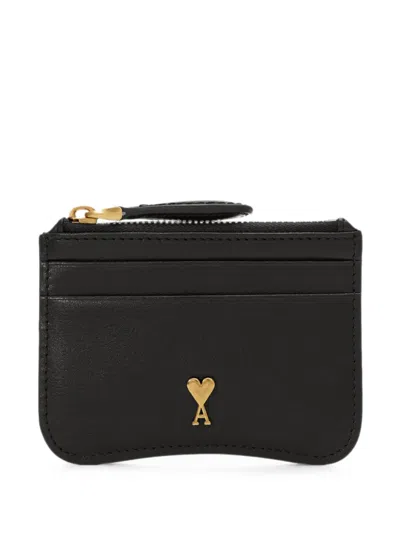Ami Alexandre Mattiussi Paris Paris Zipped Cowhide-leather Card Holder In Black