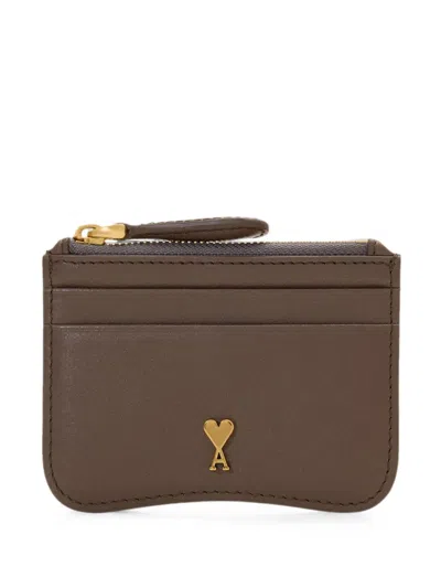 Ami Alexandre Mattiussi Paris Paris Zipped Cowhide-leather Card Holder In Brown