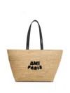 Ami Alexandre Mattiussi Ami Paris Raffia Tote Bag With Logo In Natural
