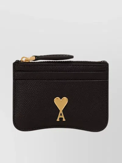 Ami Alexandre Mattiussi Paris Zipped Coin Purse In Calf Leather In Black