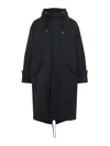 Ami Alexandre Mattiussi Long Grey Polyamide Jacket With Adjustable Hood And Flap Pockets In Black