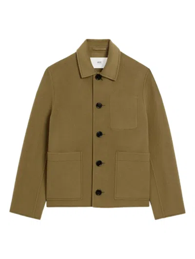 Ami Alexandre Mattiussi Green Wool Boxy Buttoned Jacket Green In Nude