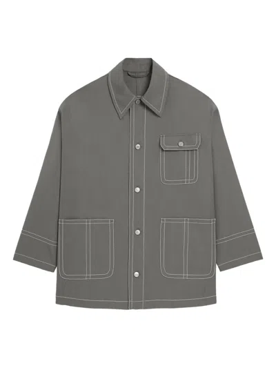Ami Alexandre Mattiussi Patch-pocket Topstitch Worker Jacket In Gray