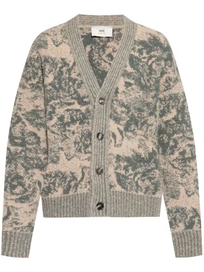 Ami Alexandre Mattiussi Ami Paris Jacquard V-neck Buttoned Cardigan In Multi