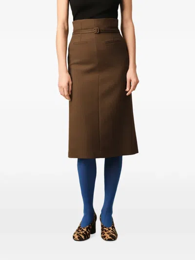 Ami Alexandre Mattiussi Pencil Belted Wool Skirt In Burgundy