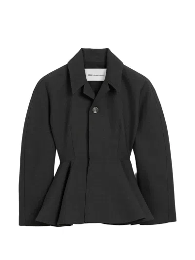 Ami Alexandre Mattiussi Virgin Wool Single Breasted Peplum Coat In Multi