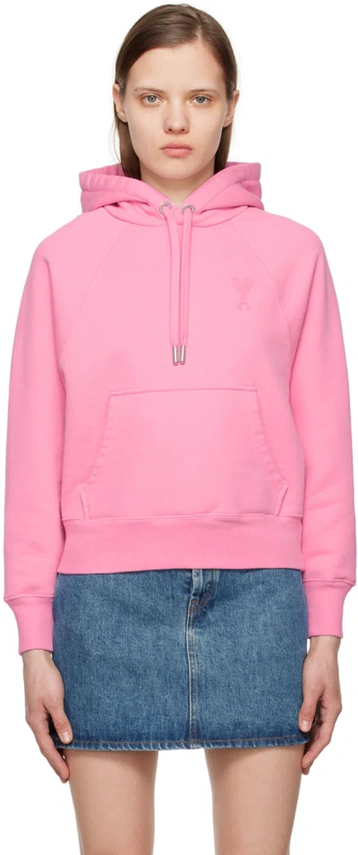 Ami Alexandre Mattiussi Tonal Adc Organic Cotton Hoodie In 663 Candy Pink/candy