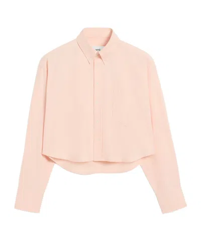 AMI ALEXANDRE MATTIUSSI PINK COTTON AMI DE COEUR CROPPED OVERSIZED SHIRT