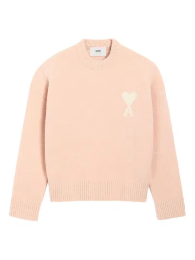AMI ALEXANDRE MATTIUSSI PINK WOOL SWEATER WITH LOGO