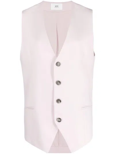 AMI ALEXANDRE MATTIUSSI PINK WOOL VEST