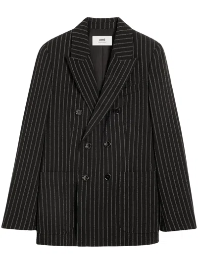 Ami Alexandre Mattiussi Pinstripe-print Double-breasted Blazer In Black