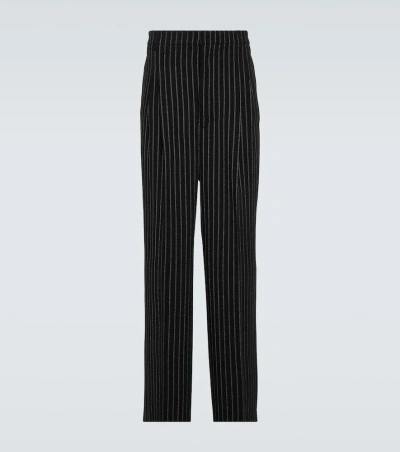 Ami Alexandre Mattiussi Pinstripe Wool Straight Trousers In Black