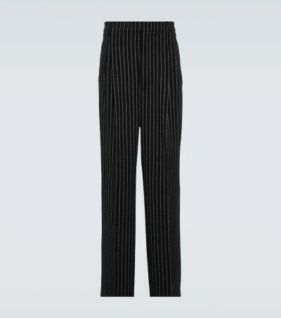 Ami Alexandre Mattiussi Pinstripe Wool Straight Pants In Dark Grey/  Off White