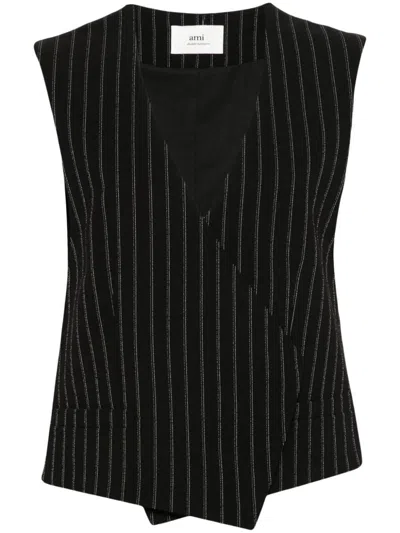 Ami Alexandre Mattiussi Pinstripe Wool Vest For Women In Black