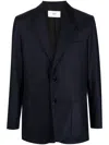 Ami Alexandre Mattiussi Pinstriped Single-breasted Blazer In Night Blue,ivory