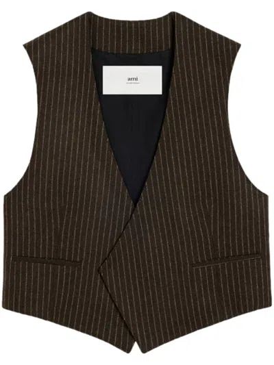 AMI ALEXANDRE MATTIUSSI PINSTRIPED WOOL VEST 