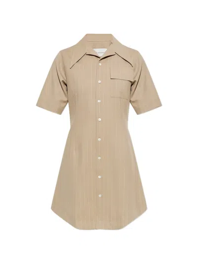 Ami Alexandre Mattiussi Pinstripe-pattern Wool Dress In Brown