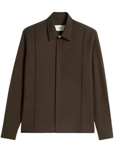 Ami Alexandre Mattiussi Pintuck Shirt Brown In Dark Coffee