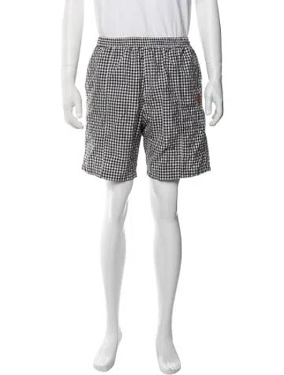 Pre-owned Ami Alexandre Mattiussi Plaid Print Embroidered Accent Swim Trunks In Black/white