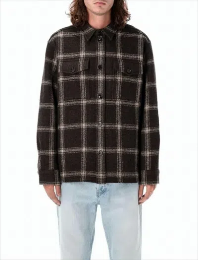 Ami Alexandre Mattiussi Plaid Wool Blend Jacket With Structured Collar And Buttoned Front In Brown