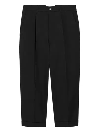 Ami Alexandre Mattiussi Cotton Trousers Pleated Front Cuffed Hem In Black