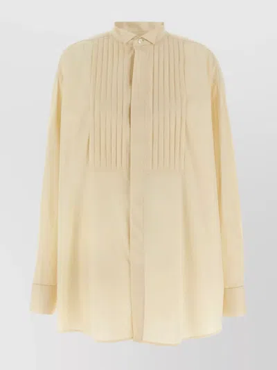 Ami Alexandre Mattiussi Pleated Front Button-down Collar Long Sleeves Shirt In Beige
