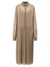Ami Alexandre Mattiussi Pleated Midi Shirt Dress In Brown