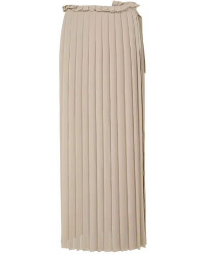 Ami Alexandre Mattiussi Belted Pleated Crepe Maxi Skirt In Neutrals