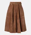 Ami Alexandre Mattiussi Pleated Suede Midi Skirt In Neutral