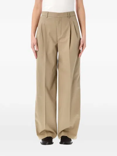 Ami Alexandre Mattiussi Ami Paris Ami Paris Low Waist Wide Leg Cotton Trousers In Neutral