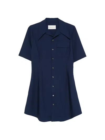 Ami Alexandre Mattiussi Ami Paris Long Sleeve Encre Wool Shirt Dress In Blue