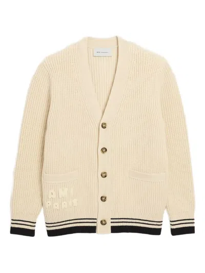 Ami Alexandre Mattiussi Ami Paris Heart Design Cardigan For Men - Ss26 Collection In Neutral