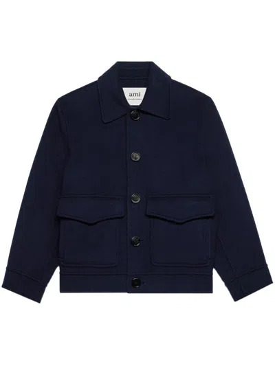 Ami Alexandre Mattiussi Pointed-collar Buttoned Jacket In Blue